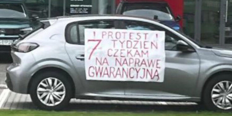 Nietypowy protest przed jednym z salonów samochodowych