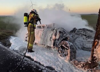 Samochód stanął w płomieniach po zderzeniu z drzewem w regionie. Na miejsce wezwano śmigłowiec LPR