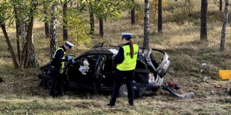 Tragiczny poranek na krajówce! 21-latek po pijanemu rozbił auto. Pasażer w szpitalu, kierowca w areszcie